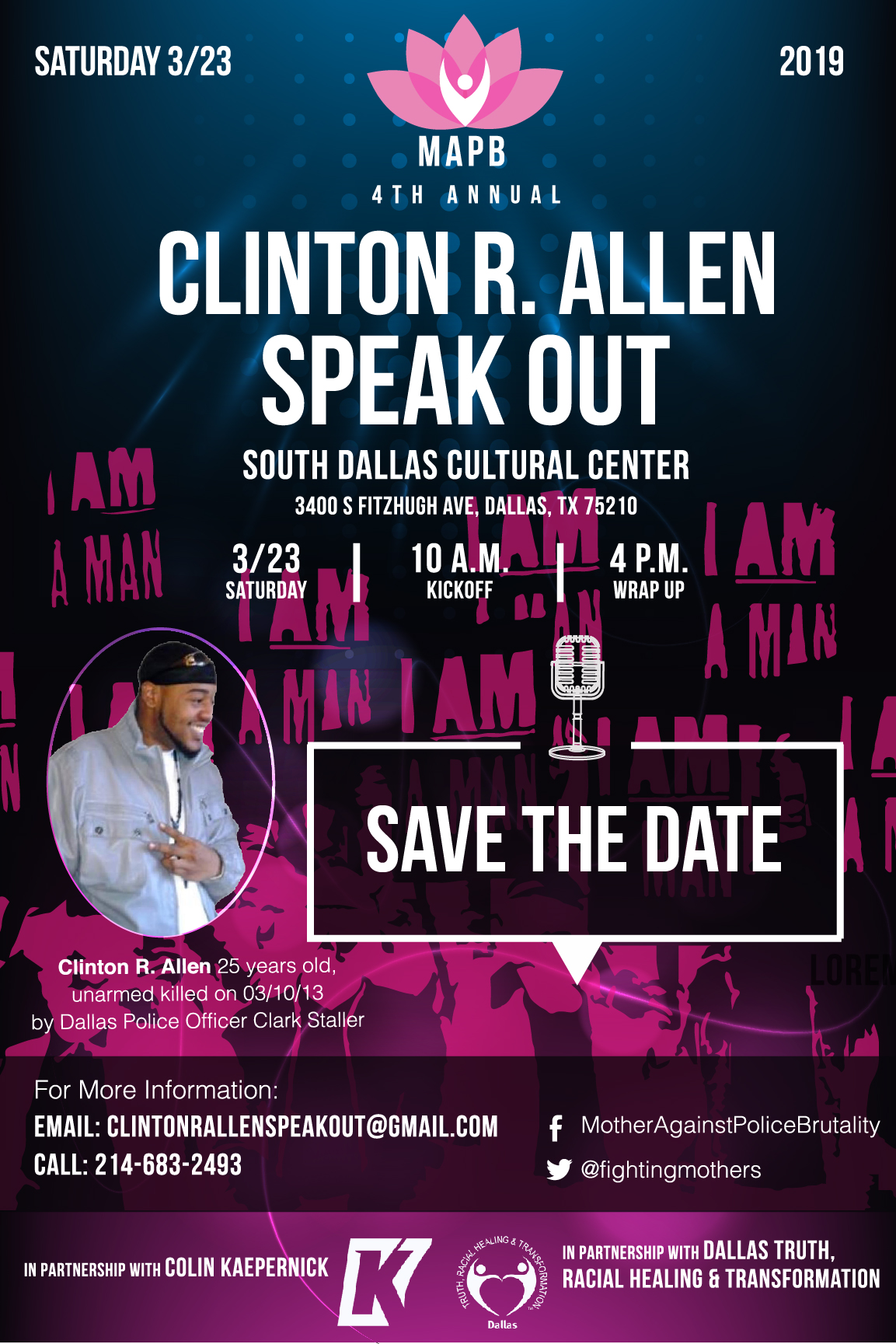 Attend the 4th Annual Clinton R. Allen Speak Out! March 23, 2019- Dallas Texas!