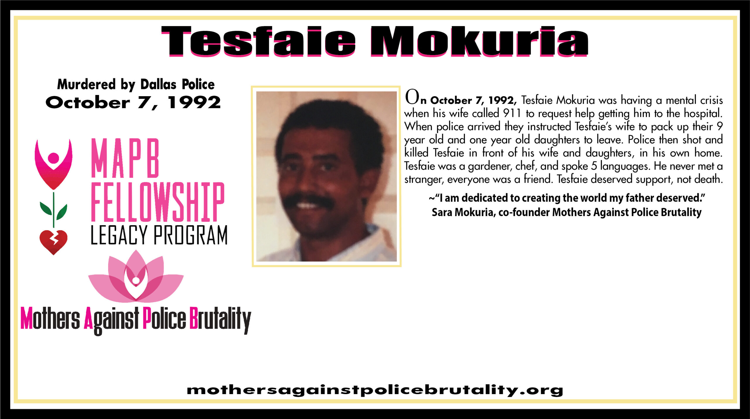 Angelversary for Tesfaie Mokuria